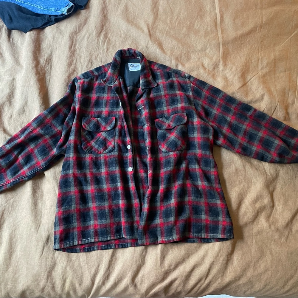 Plaid Button-Up Shirt - Red and Black